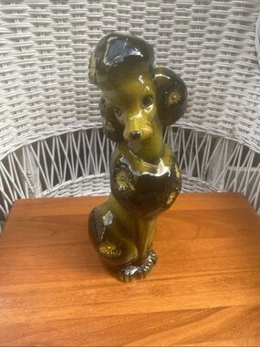 Vintage Green Ceramic Poodle Figurine